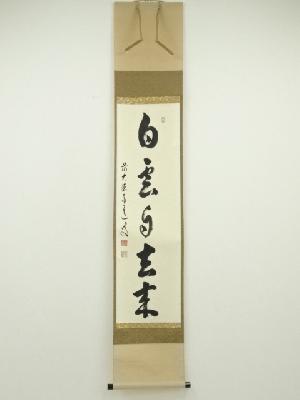 前大徳　足立泰道筆　「白雲自去来」一行書　肉筆紙本掛軸（共箱）